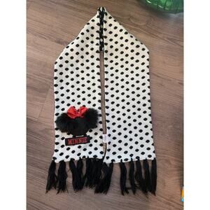 Walt Disney Minnie Mouse Scarf Red Bow Black White Polka Dot 60"